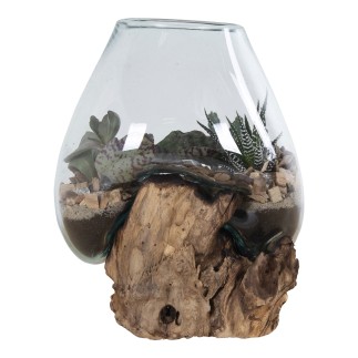Vaso su base di legno in vetro trasparente 18x20 cm