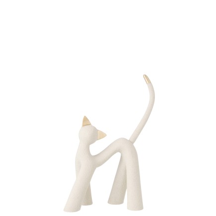 Petit chat moderne en résine gris clair et doré 32x13.5x44 cm