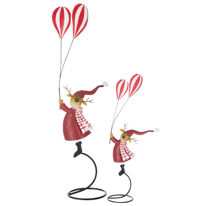 Renne sur socle avec ballons en métal rouges 32x17.5x85 cm Renne sur socle avec ballons en métal rouges 32x17.5x85 cm