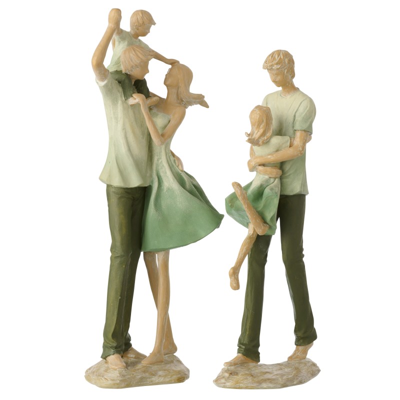 Figurine famille avec enfant en polyrésine vert 18x11.5x39.5 cm