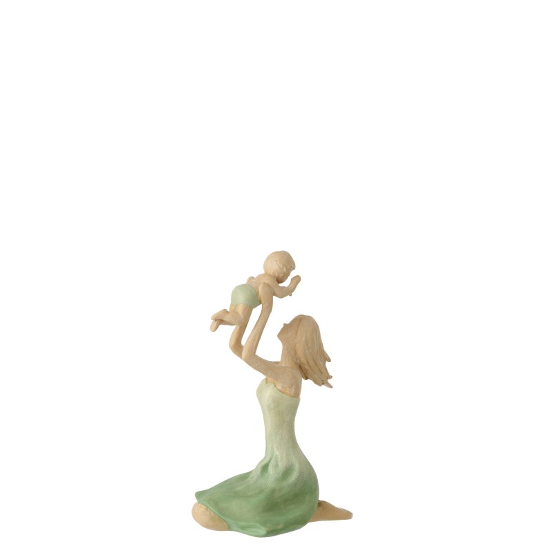 Figurine mère avec bébé en polyrésine vert 12x9.5x19 cm