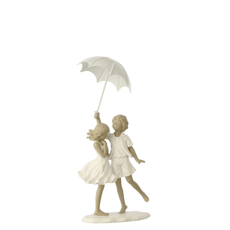 Figurine enfants avec parapluie en polyrésine blanc 12x6.5x17 cm