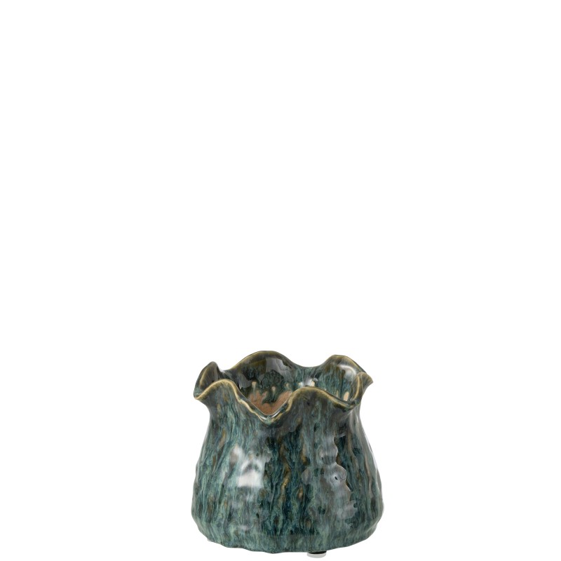 Petit pot de fleurs irrégulier en céramique bleu vert 15.5x15.5x13.5 cm Petit pot de fleurs irrégulier en céramique bleu vert 15.5x15.5x13.5 cm