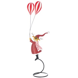 Renne sur socle avec ballons en métal rouges 32x17.5x85 cm