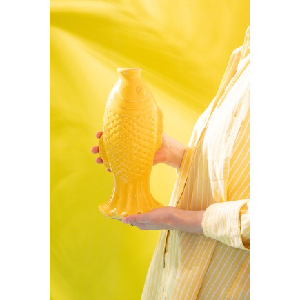 Vase soliflore poisson en grès jaune 13.5x11.8x28 cm