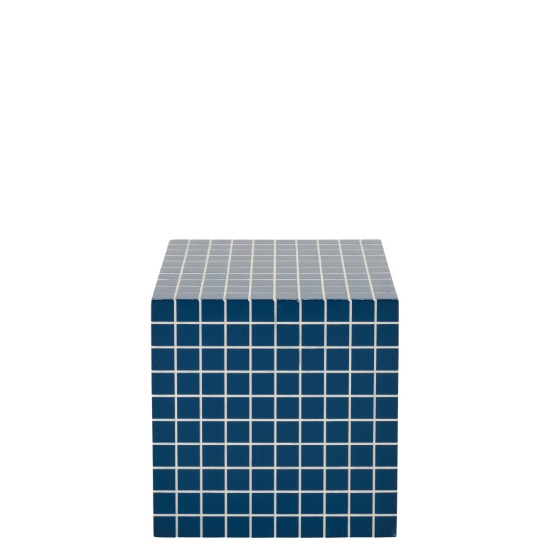 Table d'appoint cubique à motif damier en bois bleu 34.8x34.8x35.2 cm