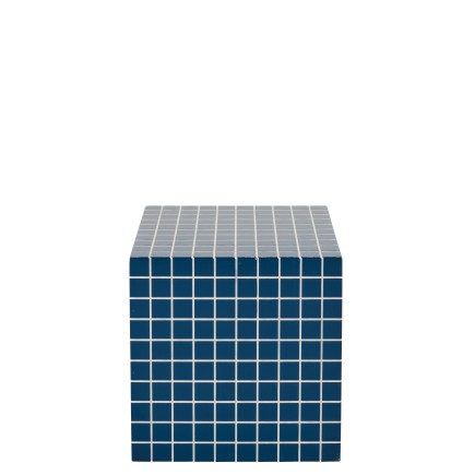 Table d'appoint cubique à motif damier en bois bleu 34.8x34.8x35.2 cm