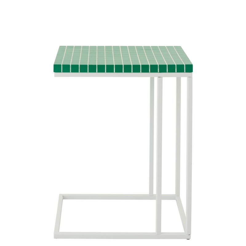 Table d'appoint rectangulaire en fer à carreaux vert 47.5x29.5x60.5 cm