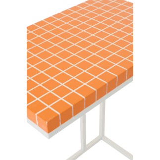 Table d'appoint rectangulaire en fer à carreaux orange 47.5x29.5x60.5 cm