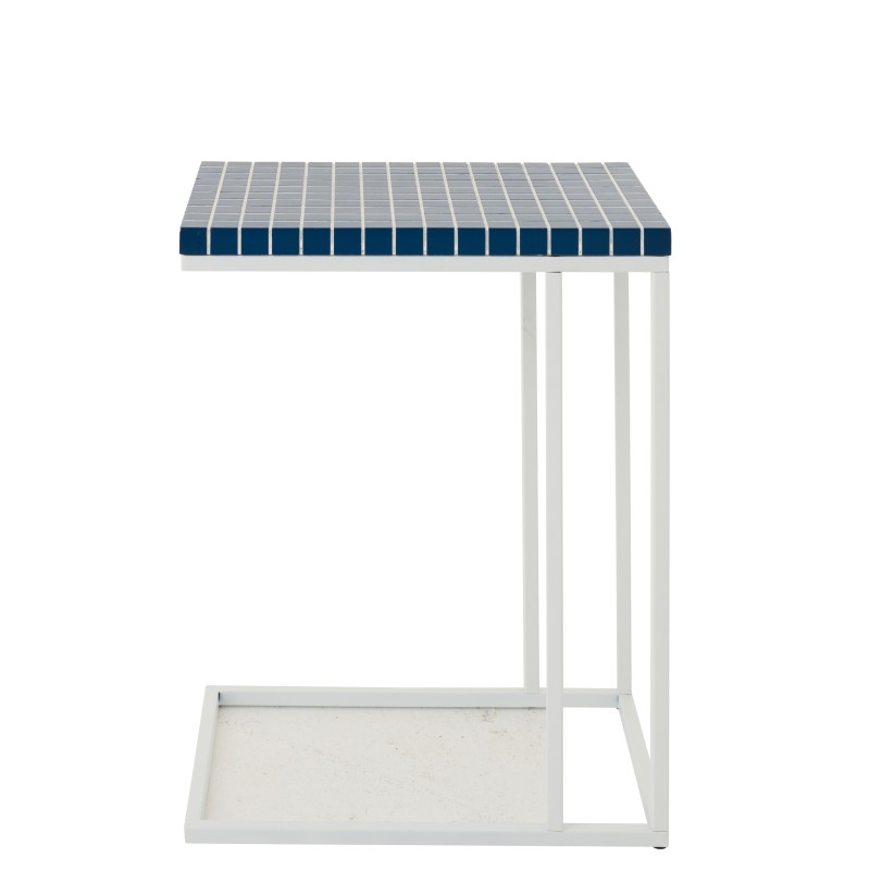 Mesa auxiliar rectangular de hierro con cuadros azules 47,5 x 29,5 x 60,5 cm Mesa auxiliar rectangular de hierro con cuadros azules 47,5 x 29,5 x 60,5 cm