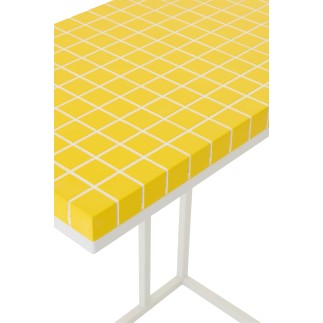 Table d'appoint rectangulaire en fer à carreaux jaune 47.5x29.5x60.5 cm