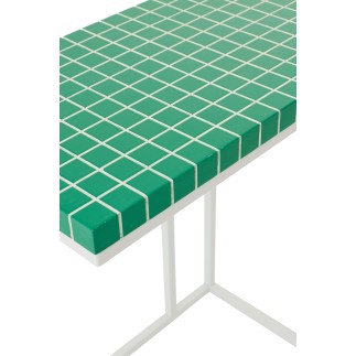 Table d'appoint rectangulaire en fer à carreaux vert 47.5x29.5x60.5 cm