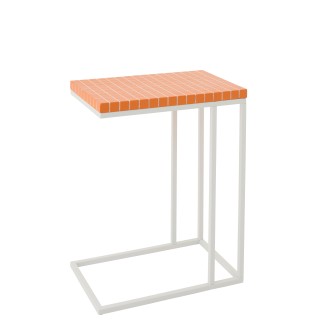 Table d'appoint rectangulaire en fer à carreaux orange 47.5x29.5x60.5 cm