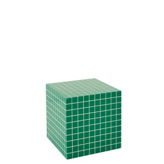 Mesa auxiliar cúbica con diseño de damero en madera verde 34,8 x 34,8 x 35,2 cm