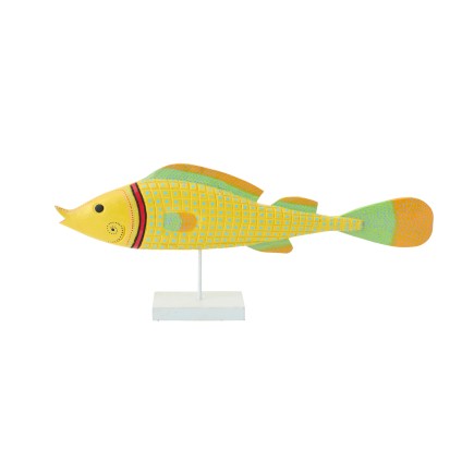 Poisson sur socle en bois d’albasia coloré 80x11x31 cm