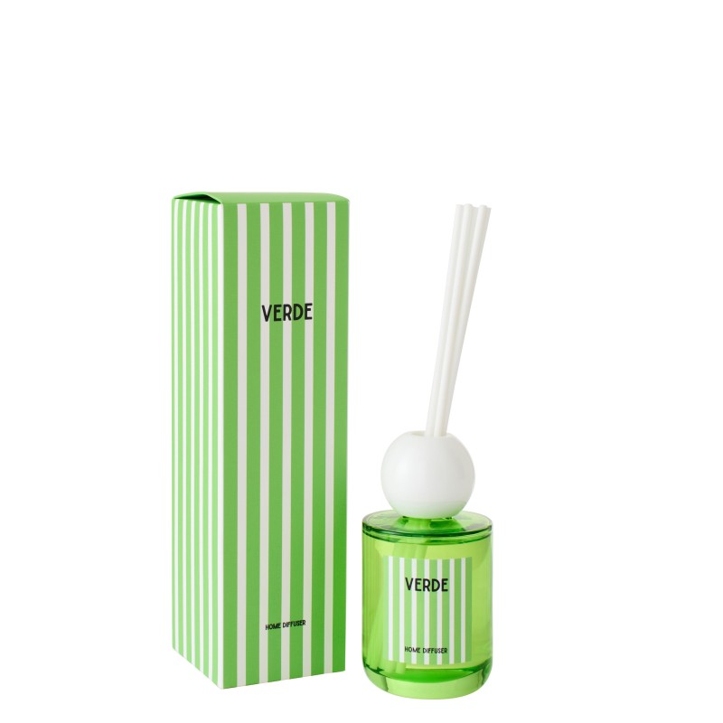 Diffuseur à roseaux « Lierre de printemps et Neroli » dans verre vert 7.5x7.5x26.5 cm