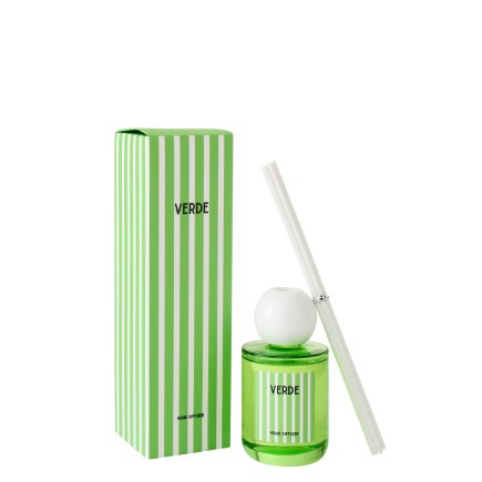 Diffuseur à roseaux « Lierre de printemps et Neroli » dans verre vert 7.5x7.5x26.5 cm