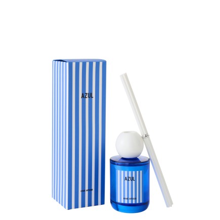 Diffuseur à roseaux « Salt & Waves » dans verre bleu 7.5x7.5x26.5 cm