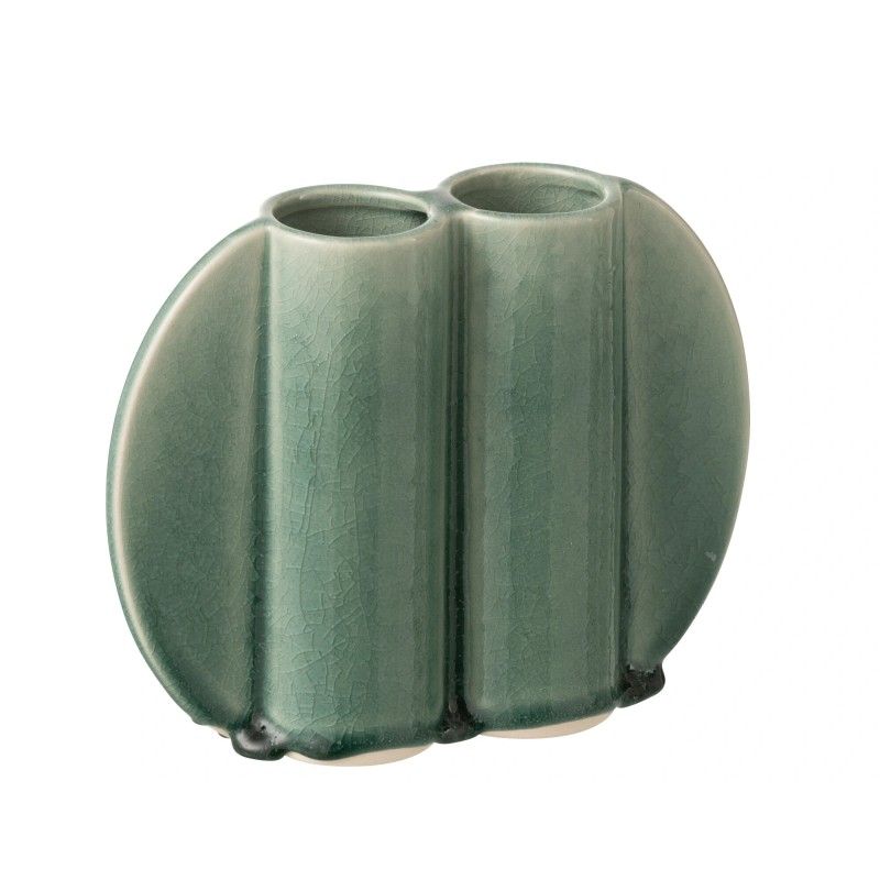 Vase double en porcelaine vert foncé 23x6.5x18.5 cm Vase double en porcelaine vert foncé 23x6.5x18.5 cm