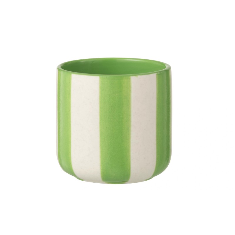 Cache-pot rayé en céramique vert et blanc 13x13x12.5 cm Cache-pot rayé en céramique vert et blanc 13x13x12.5 cm