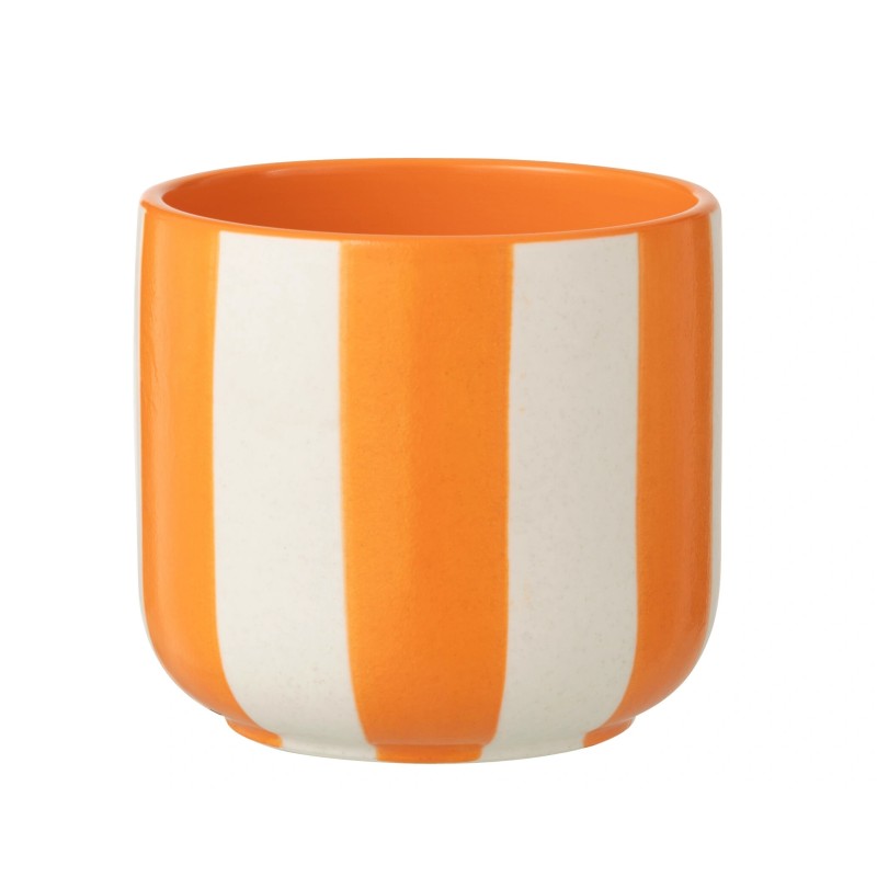 Cache-pot rayé en céramique orange et blanc 11x11x11 cm Cache-pot rayé en céramique orange et blanc 11x11x11 cm