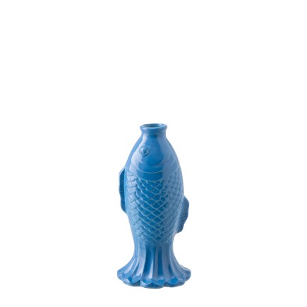 Vase soliflore poisson en grès bleu 13.5x11.8x28 cm