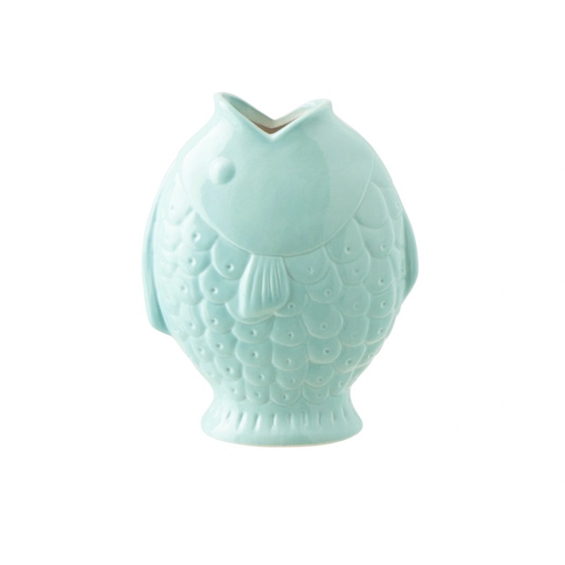 Vase poisson en grès bleu 17.8x10.5x22.8 cm Vase poisson en grès bleu 17.8x10.5x22.8 cm