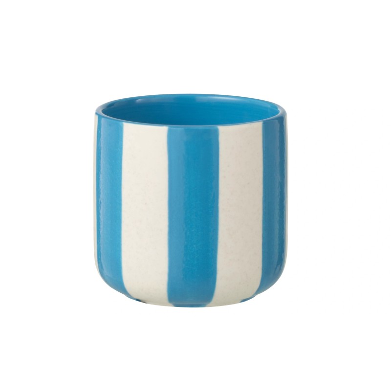 Cache-pot rayé en céramique bleu et blanc 13x13x12.5 cm Cache-pot rayé en céramique bleu et blanc 13x13x12.5 cm