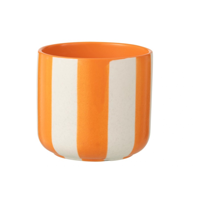 Cache-pot rayé en céramique orange et blanc 13x13x12.5 cm Cache-pot rayé en céramique orange et blanc 13x13x12.5 cm