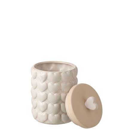 Pot avec couvercle en céramique beige 14x14x22.5 cm