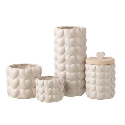 Pot avec couvercle en céramique beige 14x14x22.5 cm