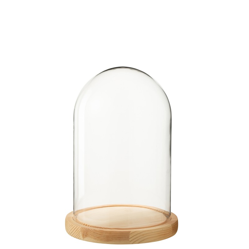 Cloche décorative socle bois beige en verre transparent 17.5x17.5x26cm Cloche décorative socle bois beige en verre transparent 17.5x17.5x26cm