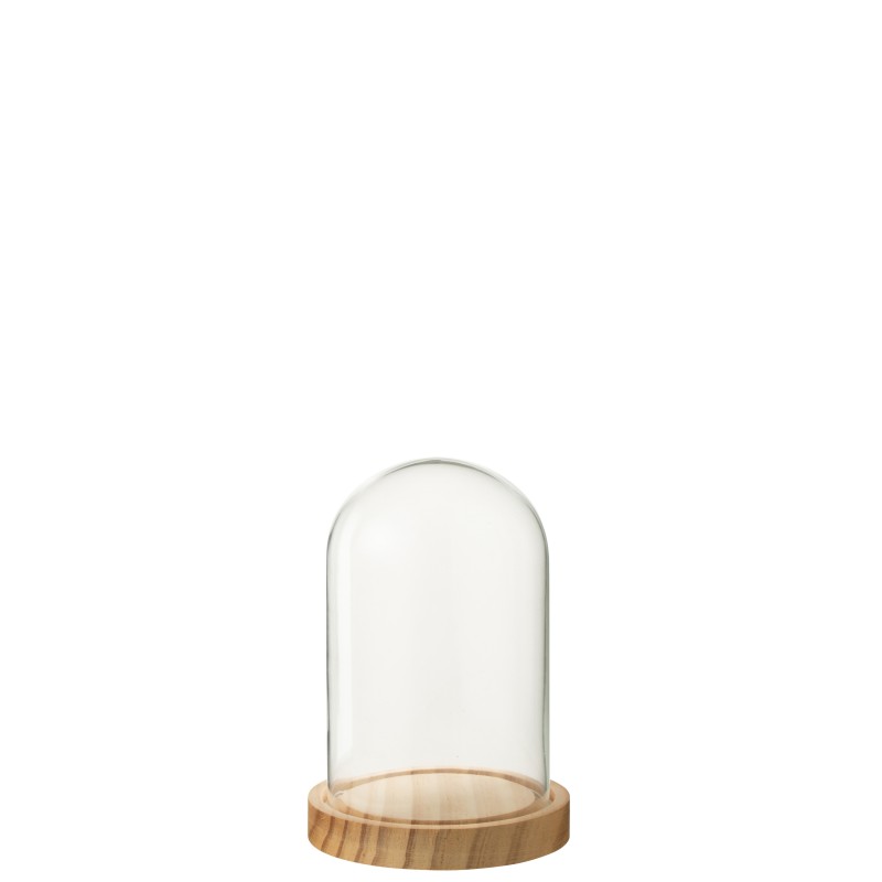 Cloche décorative socle bois beige en verre transparent 11.5x11.5x16cm Cloche décorative socle bois beige en verre transparent 11.5x11.5x16cm