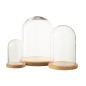 Campana decorativa con base de madera beige y cristal transparente, 23 x 23 x 29 cm. Campana decorativa con base de madera beige y cristal transparente, 23 x 23 x 29 cm.