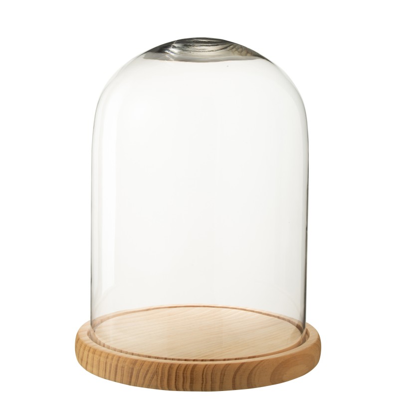 Campana decorativa con base de madera beige y cristal transparente, 23 x 23 x 29 cm. Campana decorativa con base de madera beige y cristal transparente, 23 x 23 x 29 cm.