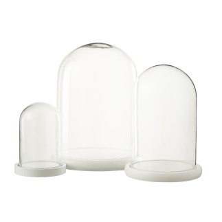 Cloche décorative socle blanc en verre transparent 23x23x29 cm