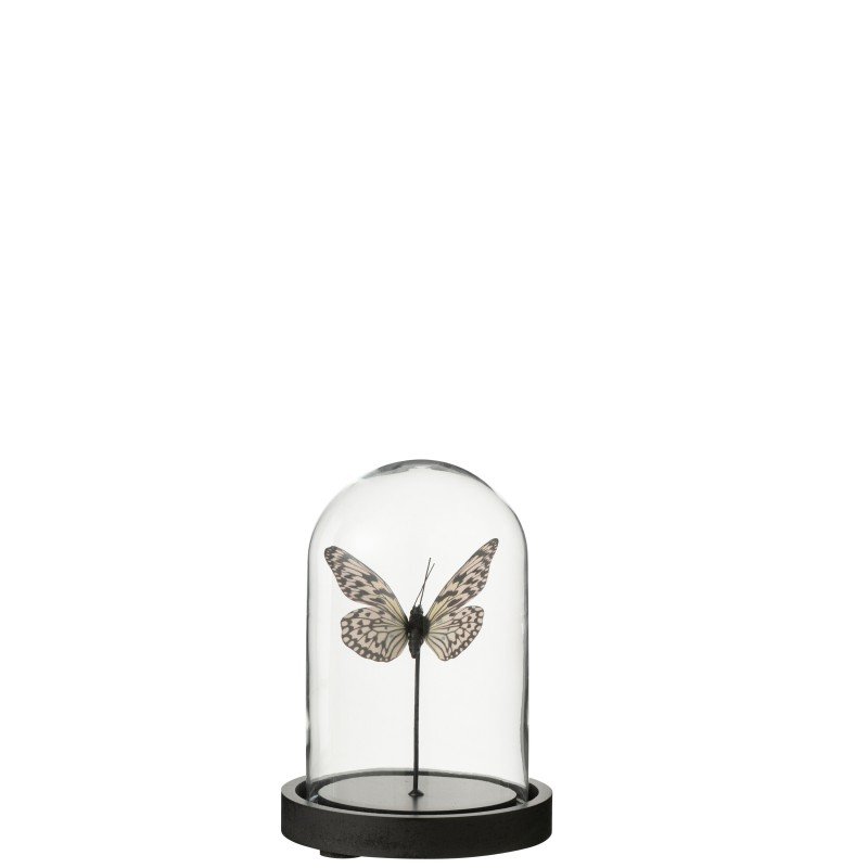 Campana decorativa con farfalla in vetro e base nera 11,5x11,5x16 cm Campana decorativa con farfalla in vetro e base nera 11,5x11,5x16 cm
