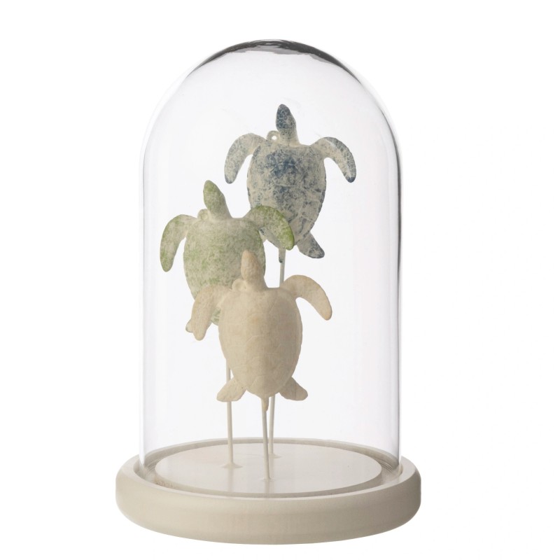 Cloche décorative avec tortue en verre socle blanc 14x14x22 cm Cloche décorative avec tortue en verre socle blanc 14x14x22 cm