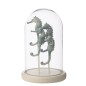Cloche décorative avec hippocampe en verre socle blanc 14x14x22 cm