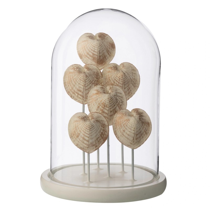 Cloche décorative avec coquillage en verre socle blanc 17.5x17.5x26 cm Cloche décorative avec coquillage en verre socle blanc 17.5x17.5x26 cm