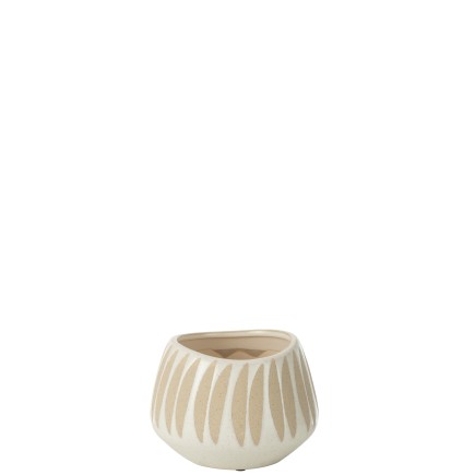 Cache-pot en céramique beige et blanche 16x16x12 cm