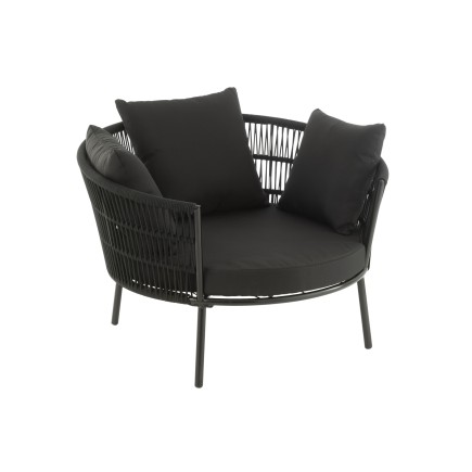 Cadeira em ferro e rattan preto 118x109x79 cm