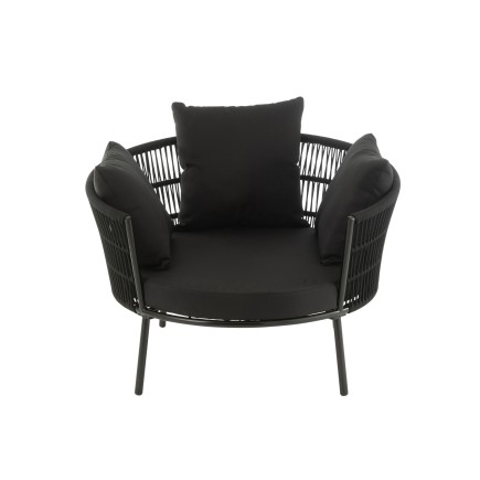 Cadeira em ferro e rattan preto 118x109x79 cm