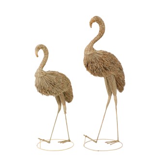 Flamant rose décoratif en herbes naturelles beige 45x40x138 cm