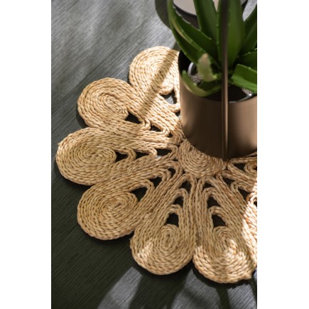 Sous-plat fleur en jute naturelle beige 20x20x0.5 cm