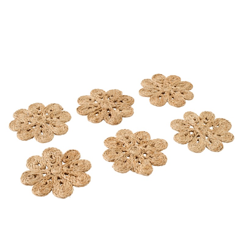Set de 6 sous-verres fleur en jute beige 12x12x0.5 cm Set de 6 sous-verres fleur en jute beige 12x12x0.5 cm