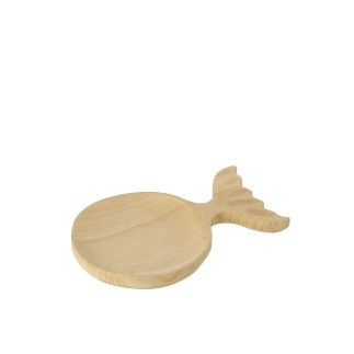 Bandeja decorativa em madeira de paulownia bege 20x29x3 cm