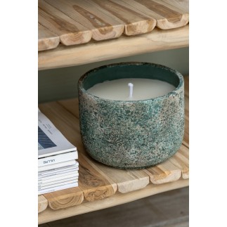 Candela da esterno 31H in vaso di ceramica blu 18x18x13,5 cm