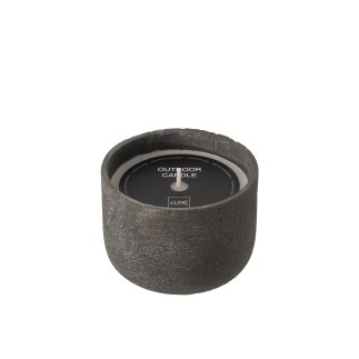 Bougie d’extérieur 31H dans pot céramique gris 18x18x13.5 cm