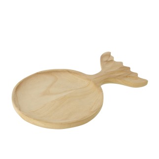 Bandeja decorativa em madeira de paulownia bege 45x29x3 cm